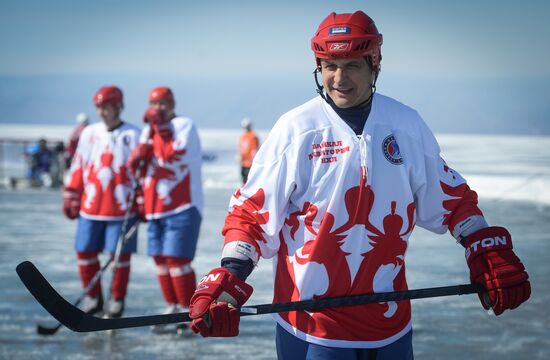 Night Hockey League exhibition match on ice of Lake Baikal