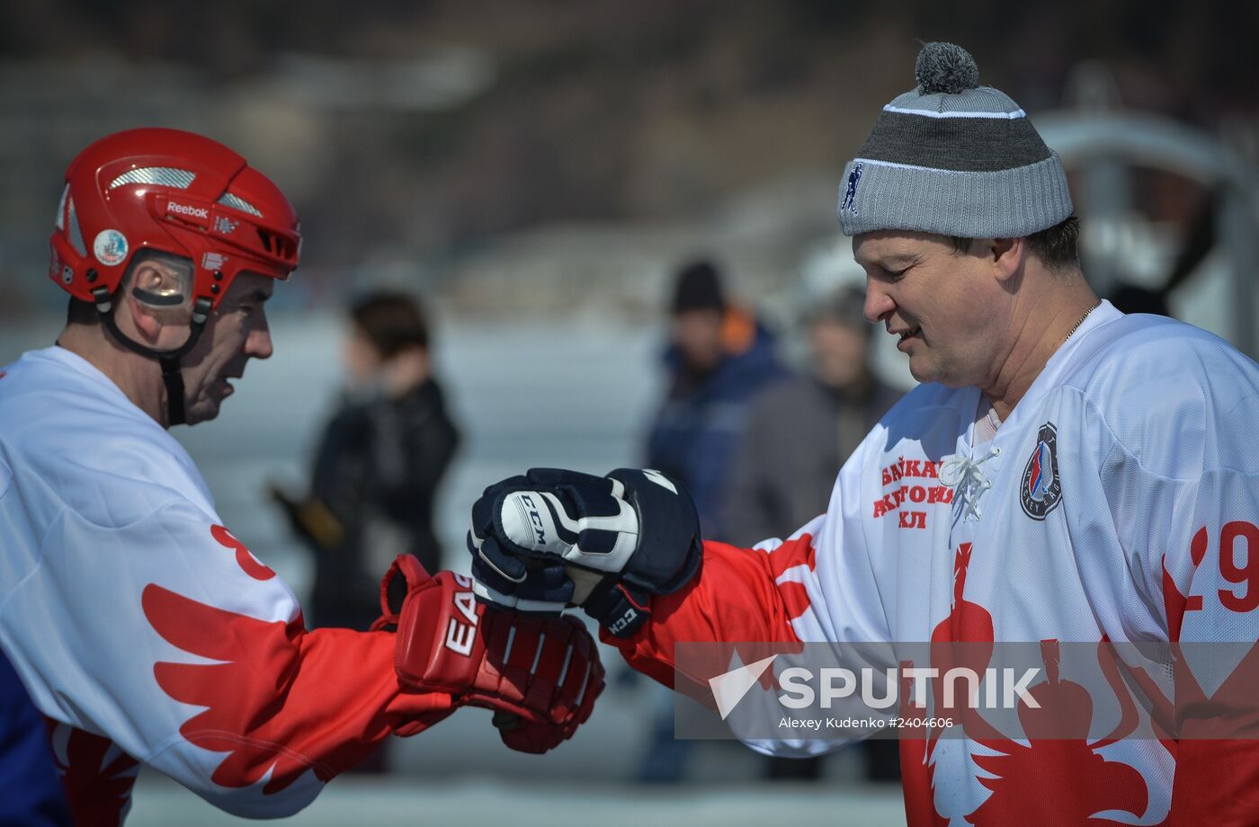Night Hockey League exhibition match on ice of Lake Baikal