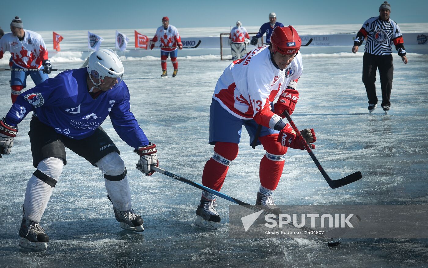 Night Hockey League exhibition match on ice of Lake Baikal