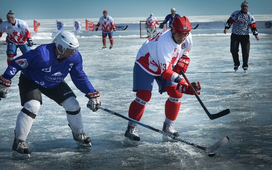 Night Hockey League exhibition match on ice of Lake Baikal