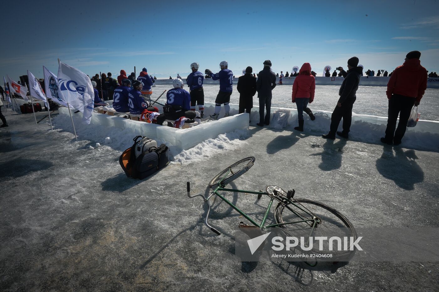 Night Hockey League exhibition match on ice of Lake Baikal