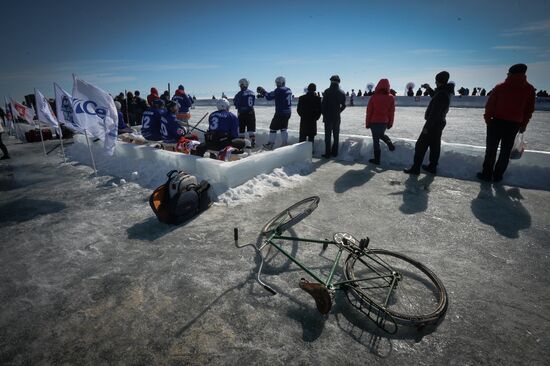 Night Hockey League exhibition match on ice of Lake Baikal
