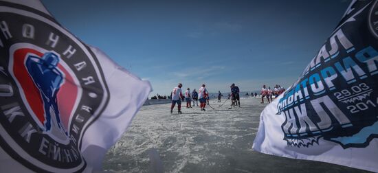 Night Hockey League exhibition match on ice of Lake Baikal