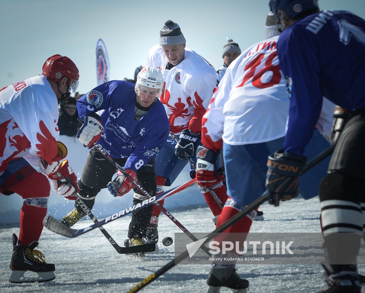 Night Hockey League exhibition match on ice of Lake Baikal