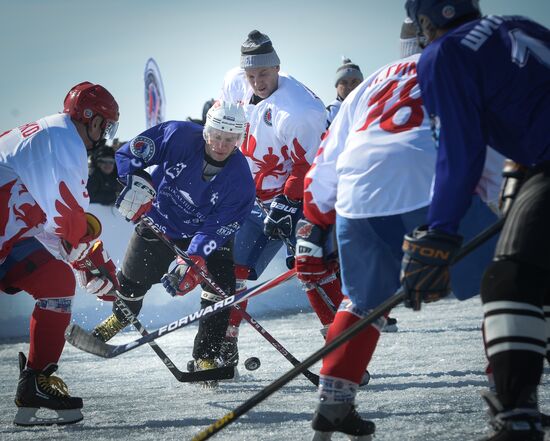 Night Hockey League exhibition match on ice of Lake Baikal