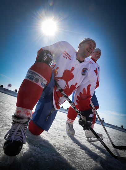 Night Hockey League exhibition match on ice of Lake Baikal