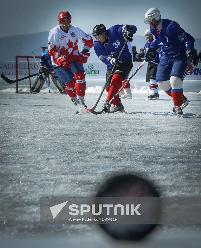 Night Hockey League exhibition match on ice of Lake Baikal