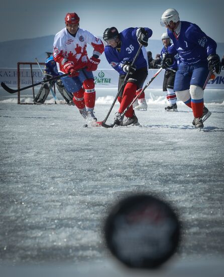 Night Hockey League exhibition match on ice of Lake Baikal