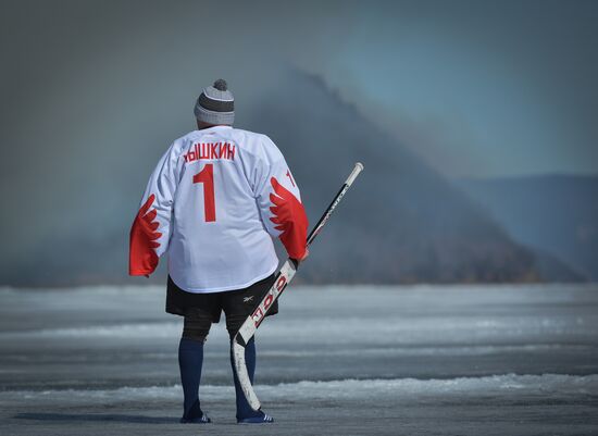 Night Hockey League exhibition match on ice of Lake Baikal