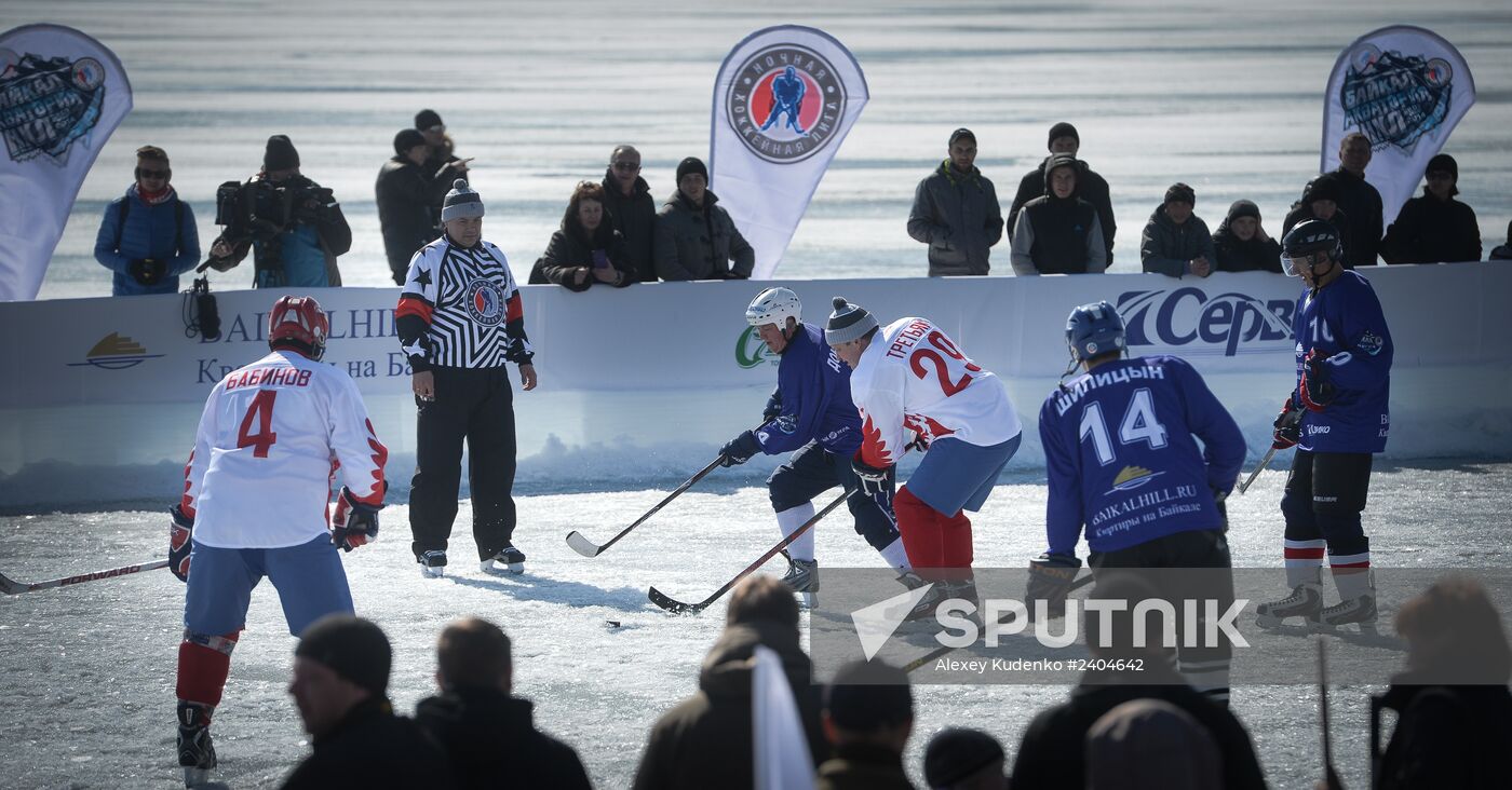 Night Hockey League exhibition match on ice of Lake Baikal