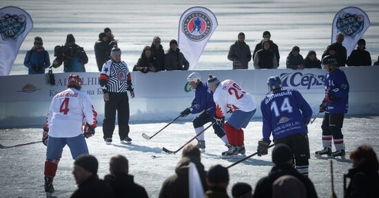 Night Hockey League exhibition match on ice of Lake Baikal