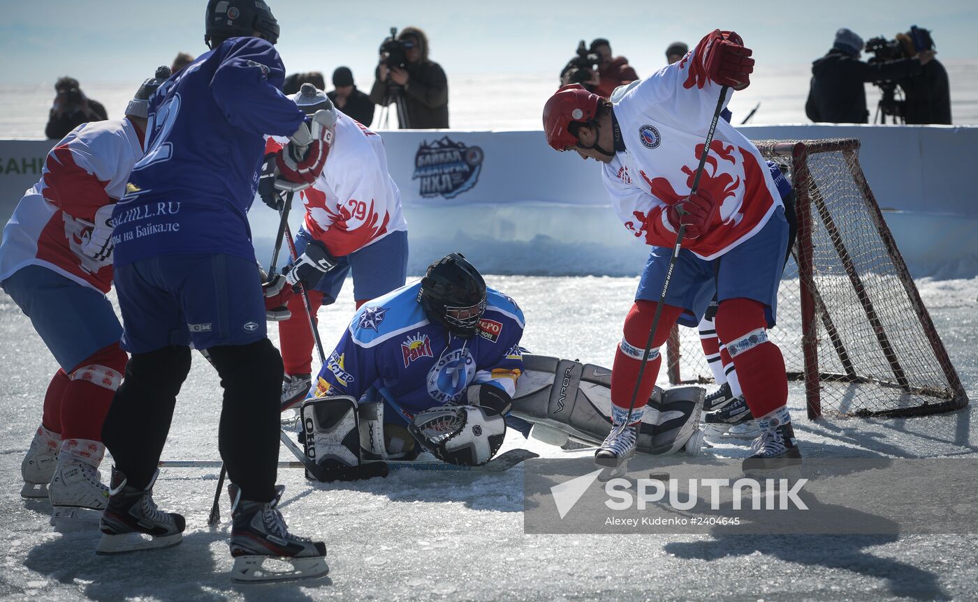 Night Hockey League exhibition match on ice of Lake Baikal