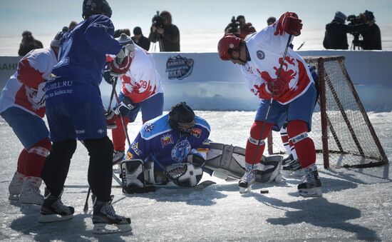 Night Hockey League exhibition match on ice of Lake Baikal