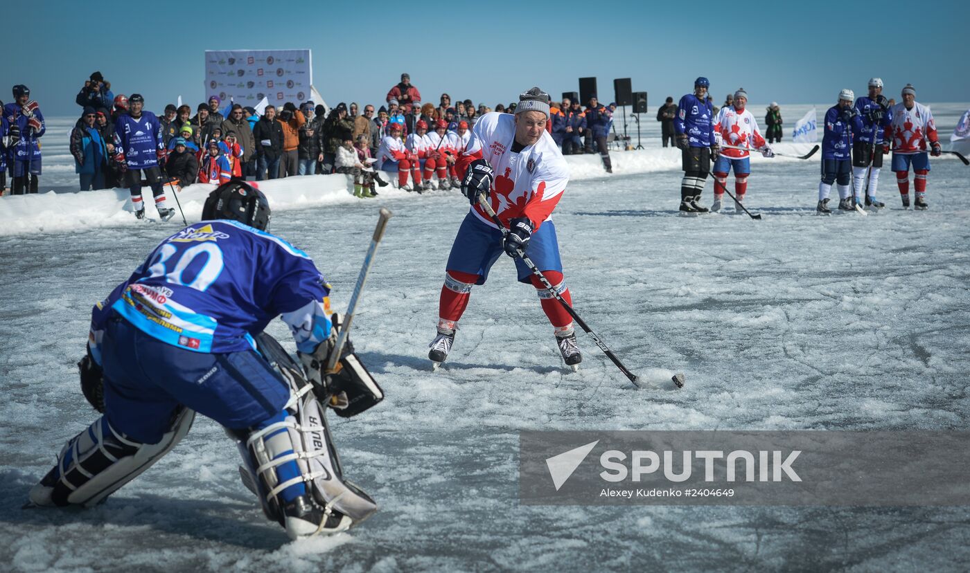 Night Hockey League exhibition match on ice of Lake Baikal