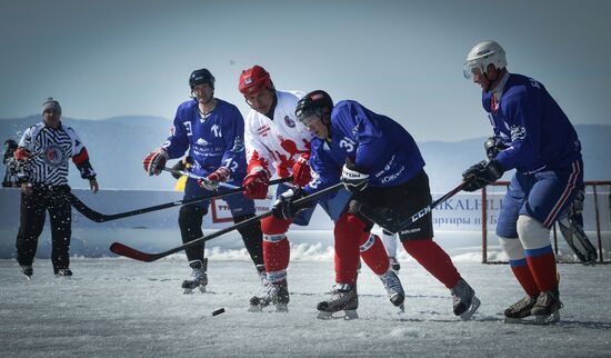Night Hockey League exhibition match on ice of Lake Baikal