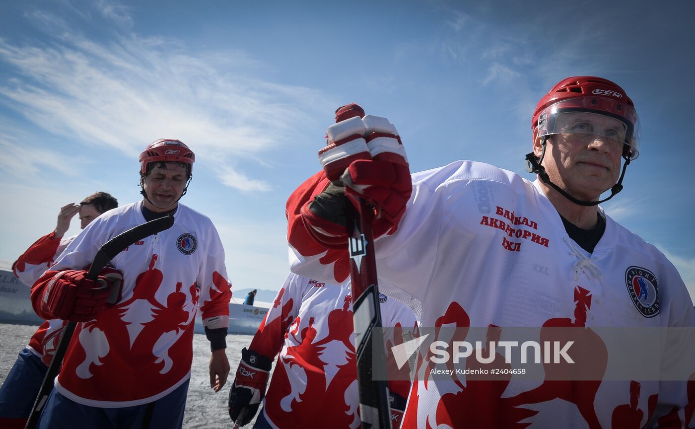 Night Hockey League exhibition match on ice of Lake Baikal