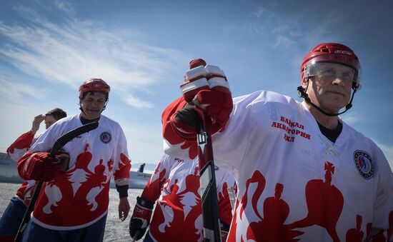 Night Hockey League exhibition match on ice of Lake Baikal