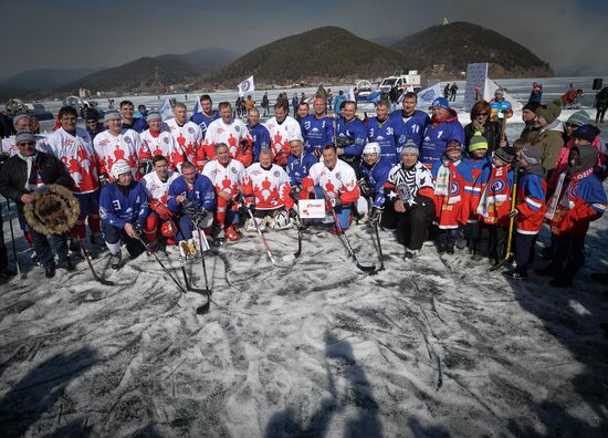Night Hockey League exhibition match on ice of Lake Baikal