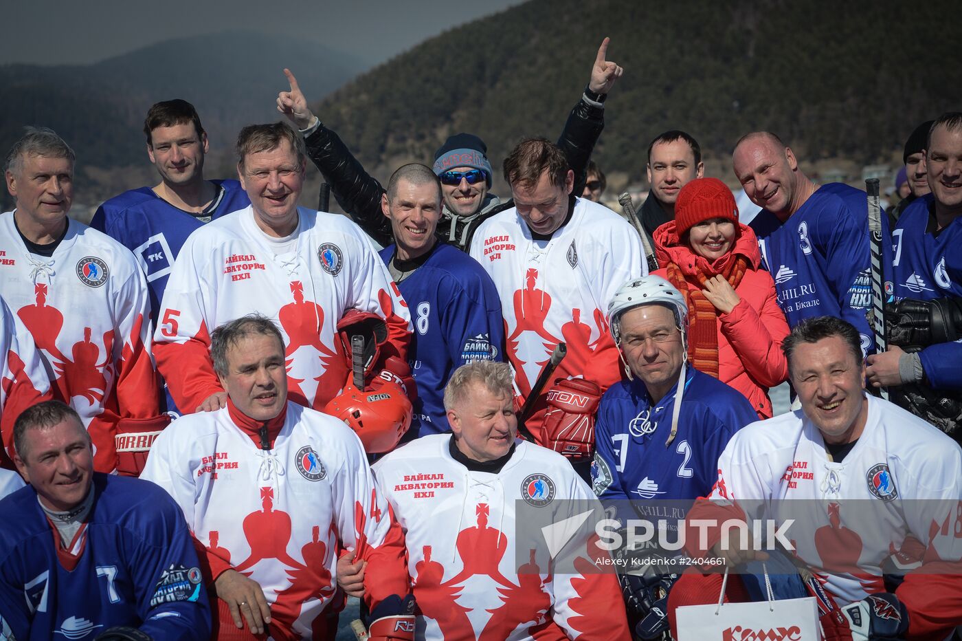 Night Hockey League exhibition match on ice of Lake Baikal
