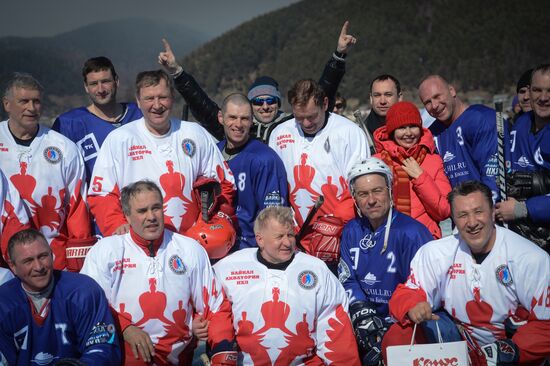 Night Hockey League exhibition match on ice of Lake Baikal