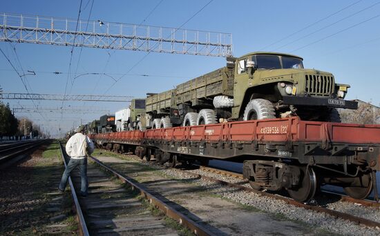 Military machinery prepared for shipment to Ukraine