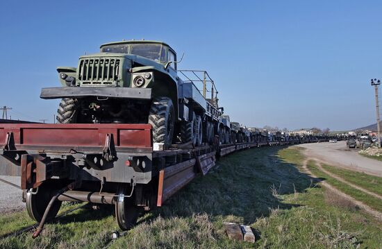 Military machinery prepared for shipment to Ukraine