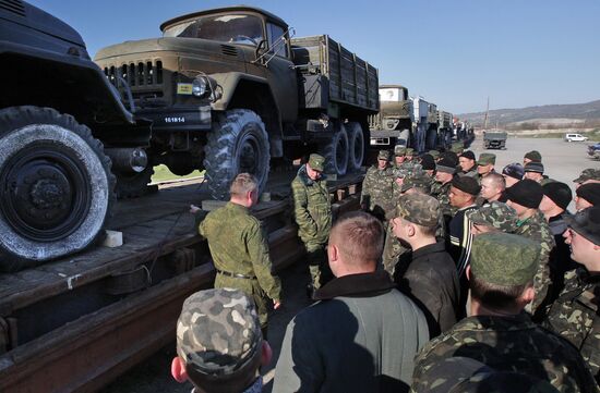 Military machinery prepared for shipment to Ukraine