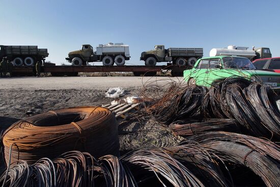 Military machinery prepared for shipment to Ukraine