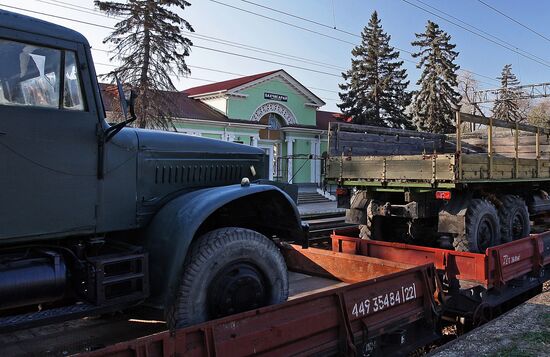 Military machinery prepared for shipment to Ukraine