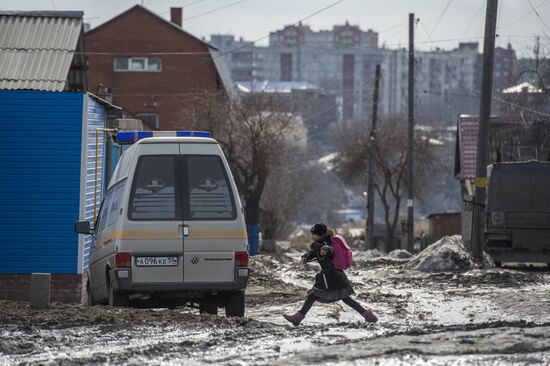 Spring puddles in Omsk