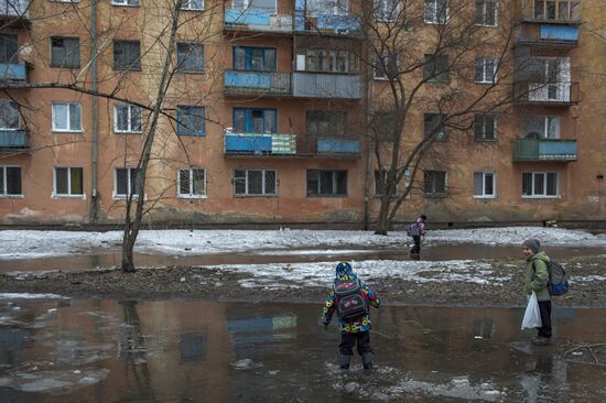 Spring puddles in Omsk