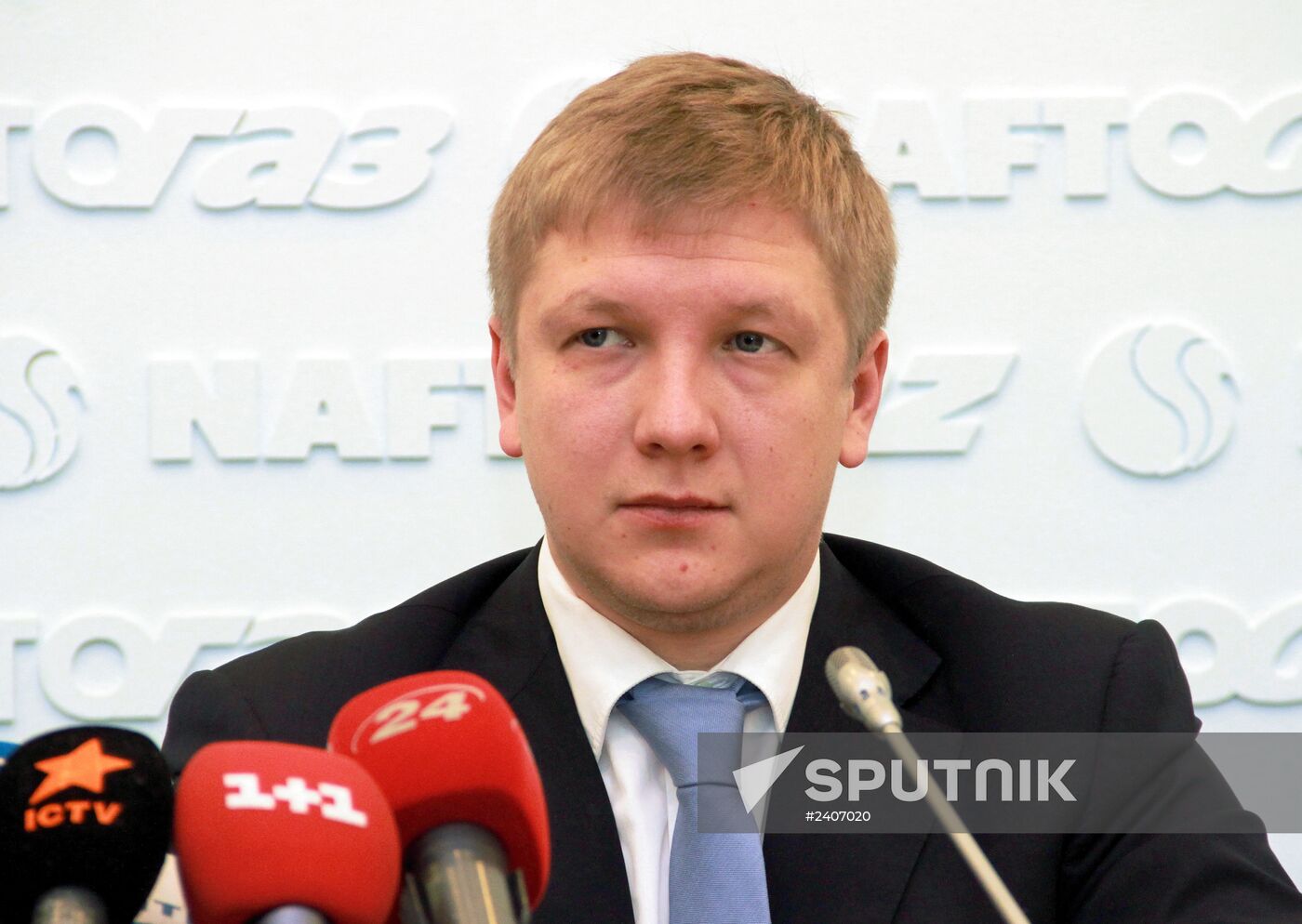 Naftogaz of Ukraine head Andrei Kobolev gives news conference in Kiev