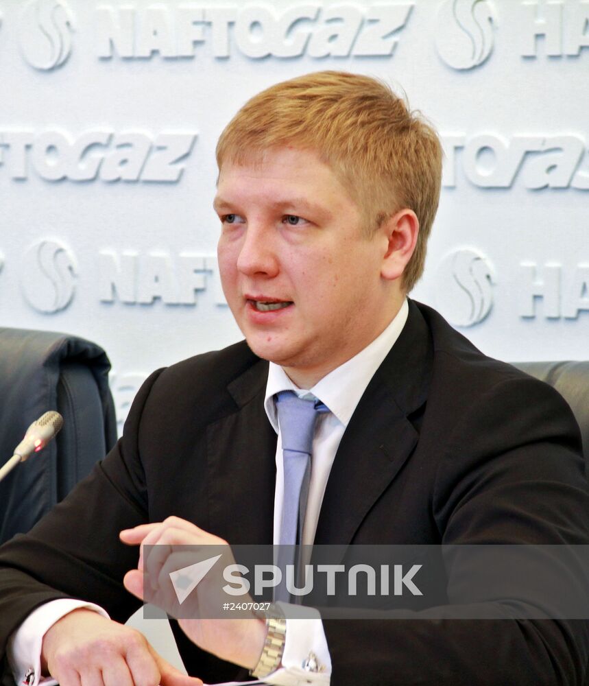 Naftogaz of Ukraine head Andrei Kobolev gives news conference in Kiev
