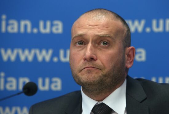 Ukraine's presidential candidate Dmitry Yarosh holds news conference