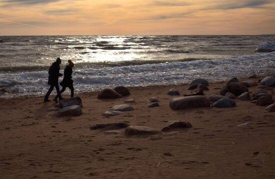 Shore of the Gulf of Finland in the resort area of St. Petersburg