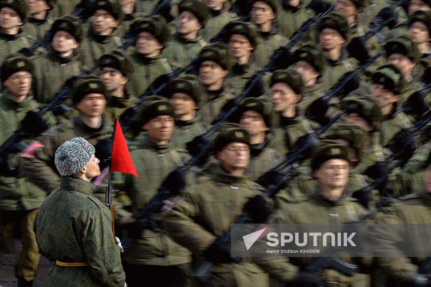 Joint rehearsal of marching and mechanized columns for the Victory Day parade