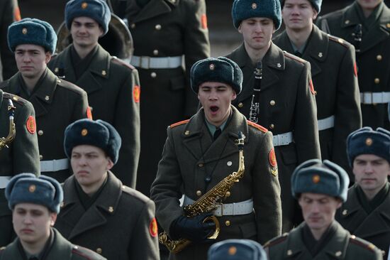 Joint rehearsal of marching and mechanized columns for the Victory Day parade