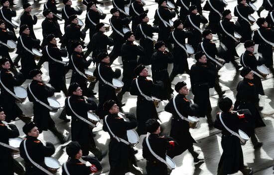Joint rehearsal of marching and mechanized columns for the Victory Day parade