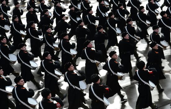 Joint rehearsal of marching and mechanized columns for the Victory Day parade