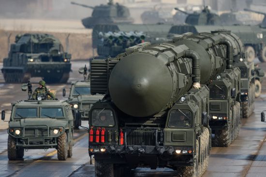 Joint rehearsal of marching and mechanized columns for the Victory Day parade