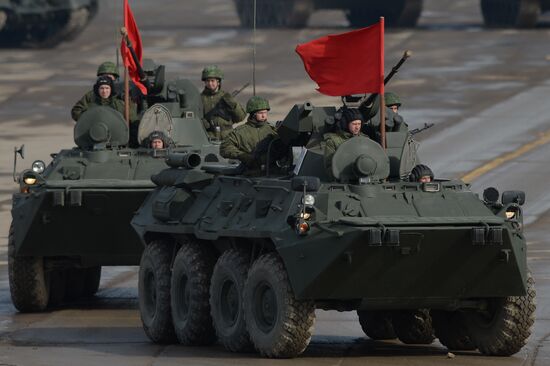 Joint rehearsal of marching and mechanized columns for the Victory Day parade