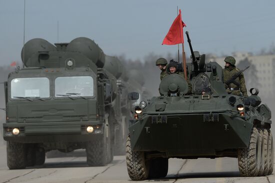 Joint rehearsal of marching and mechanized columns for the Victory Day parade