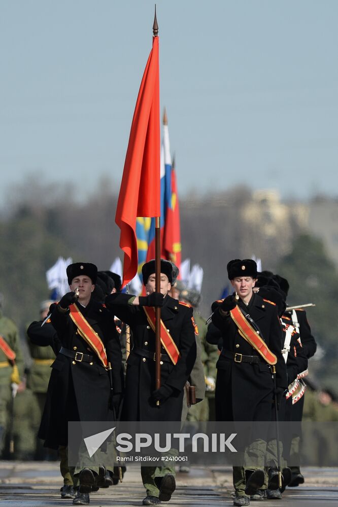 Joint rehearsal of marching and mechanized columns for the Victory Day parade