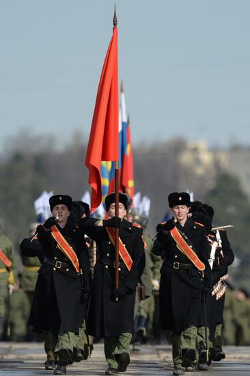 Joint rehearsal of marching and mechanized columns for the Victory Day parade