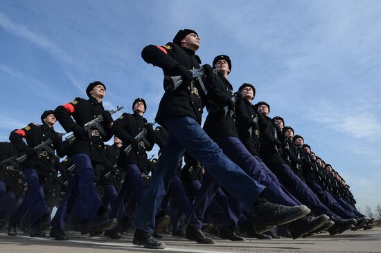 Joint rehearsal of marching and mechanized columns for the Victory Day parade