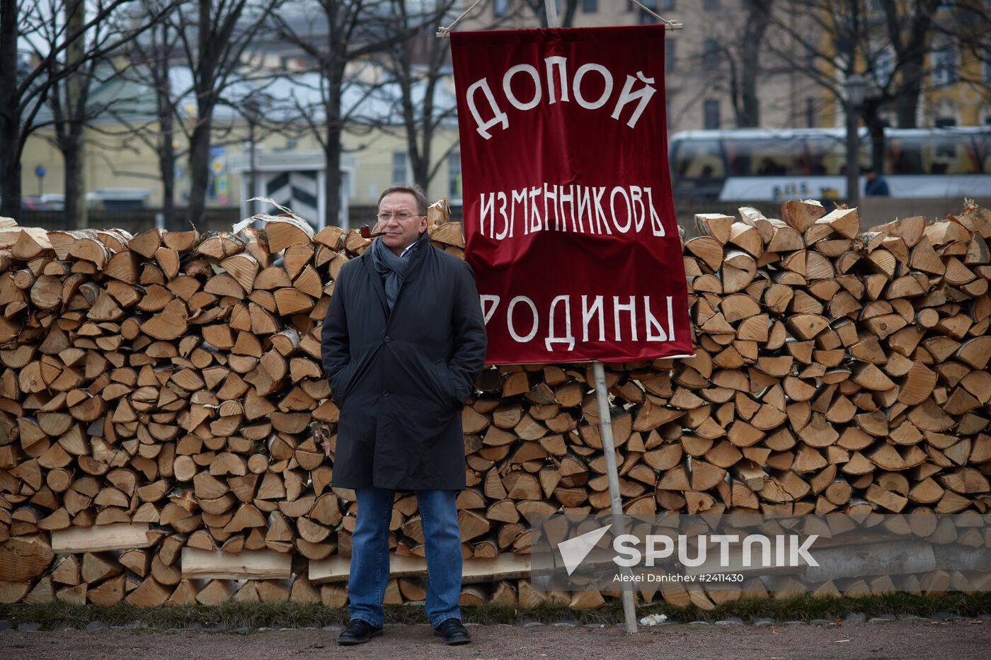 Actors and crew on set of film Battalion of Death in St. Petersburg