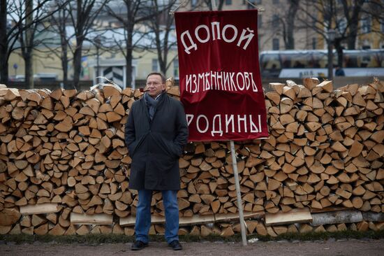 Actors and crew on set of film Battalion of Death in St. Petersburg