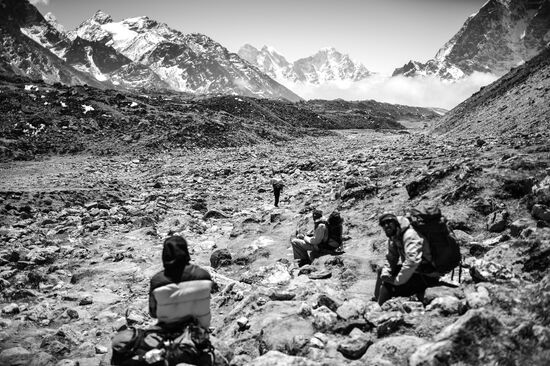 Mountain road between villages Lobuche and Gorak Shep