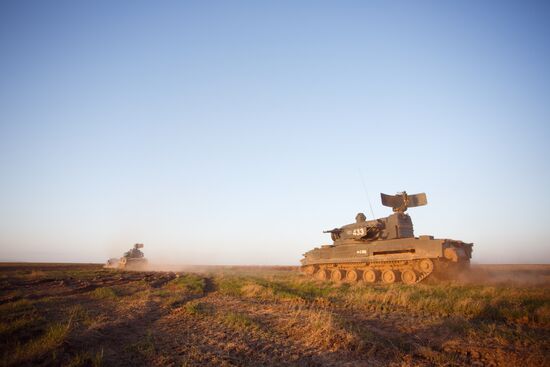 Military exercise at the Kapustin Yar firing range in the Astrakhan Region