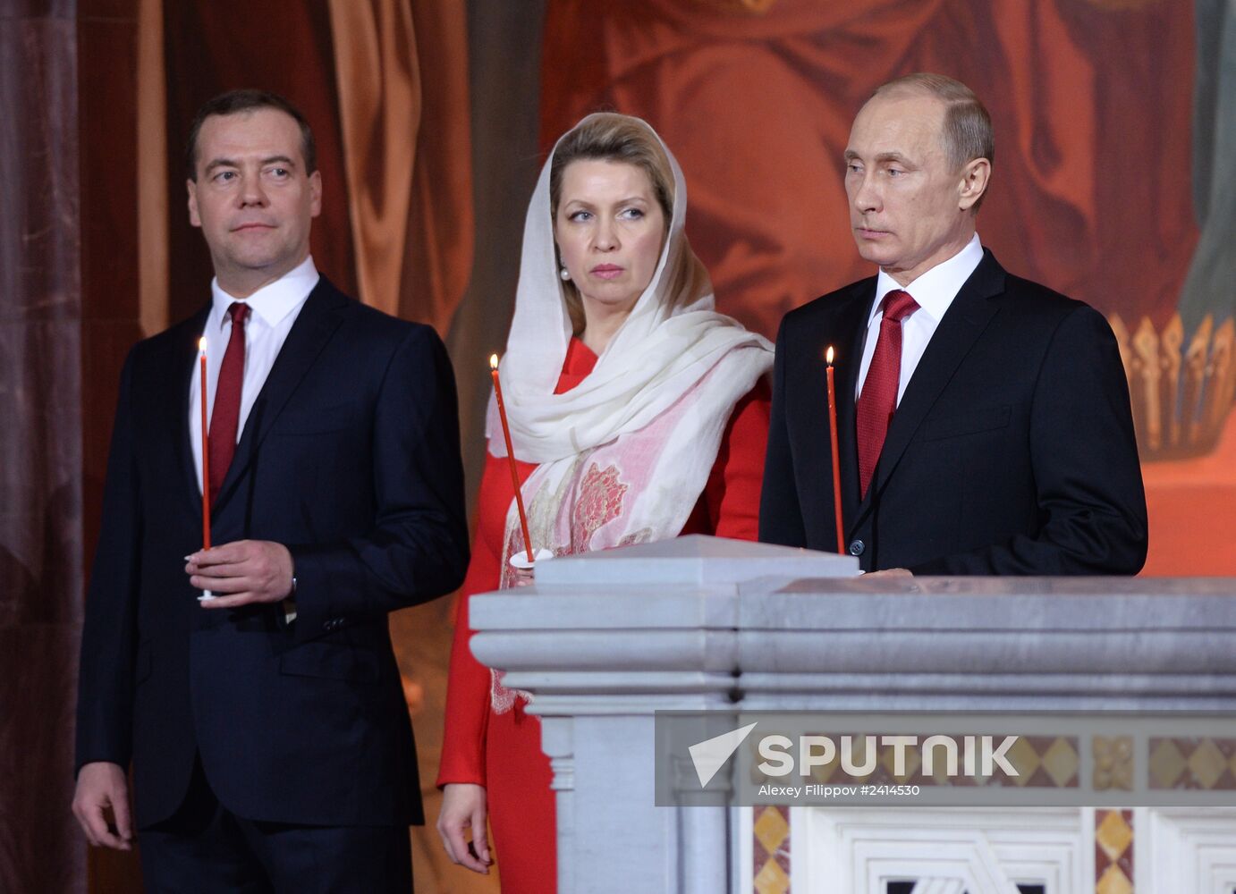 Vladimir Putin and Dmitry Medvedev attend Easter service at Christ the Savior Cathedral in Moscow